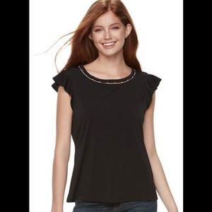 Candie’s Pearl Neckline Flutter Cap Sleeve Top XS